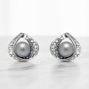 Ladies Grey Pearl Stud Earrings